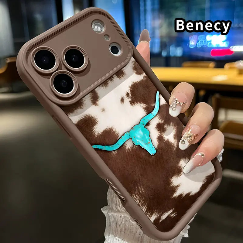 Cowhide Turquoise Skull Soft Shell Phone Case for Iphone 17 Pro Max, 16 Plus, 15, 14, 13, 12, 11, Air E - Durable Shockproof Silicone Cover, Pocket-Friendly, Enhanced Protection for Cellphones