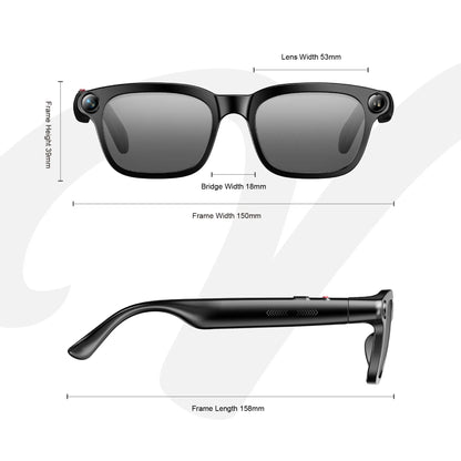 Visionray Smart Glasses - Unisex Casual Wearable, 8MP Sony Camera, 4K Photo, 1080P Video, AI Voice Assistant, Real-Time Translation, Bluetooth Open-Ear Audio, Photochromic Lenses