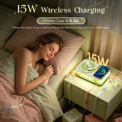 Cute Retro Bluetooth Speaker & Wireless Charger, Cozy Ambiance Light Lamp Trend with Spinning Cat, Aesthetic Room Decor Retro Speaker & Fast Wireless Charger，Kawaii Room Decor Desk Aesthetic, Perfect Birthday Gift for Teen Girls Daughter Girlfriend Women