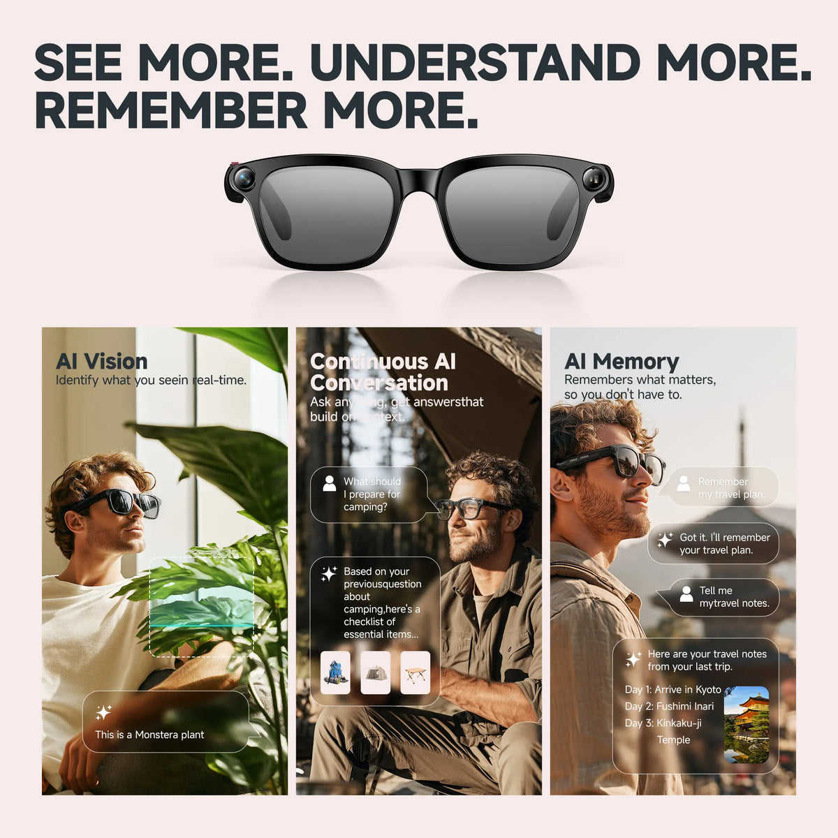 Visionray Smart Glasses - Unisex Casual Wearable, 8MP Sony Camera, 4K Photo, 1080P Video, AI Voice Assistant, Real-Time Translation, Bluetooth Open-Ear Audio, Photochromic Lenses