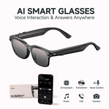 Visionray Smart Glasses - Unisex Casual Wearable, 8MP Sony Camera, 4K Photo, 1080P Video, AI Voice Assistant, Real-Time Translation, Bluetooth Open-Ear Audio, Photochromic Lenses