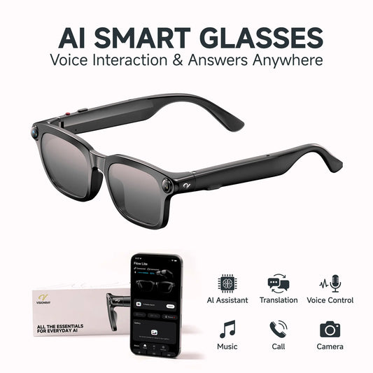 Visionray Smart Glasses - Unisex Casual Wearable, 8MP Sony Camera, 4K Photo, 1080P Video, AI Voice Assistant, Real-Time Translation, Bluetooth Open-Ear Audio, Photochromic Lenses
