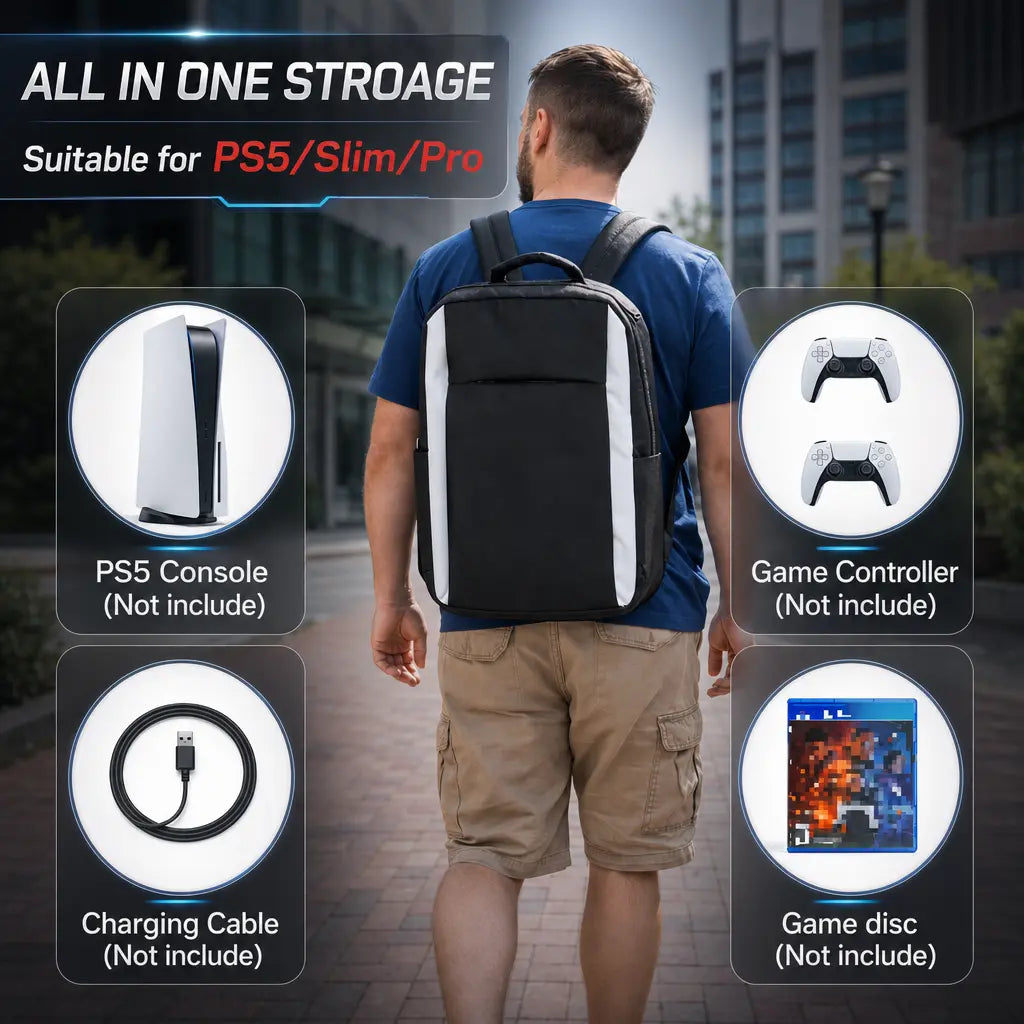 Carrying Backpack for Ps5/Slim/Pro - Waterproof Shockproof Protective Bag for PS5 Console & Gaming Accessories Storage