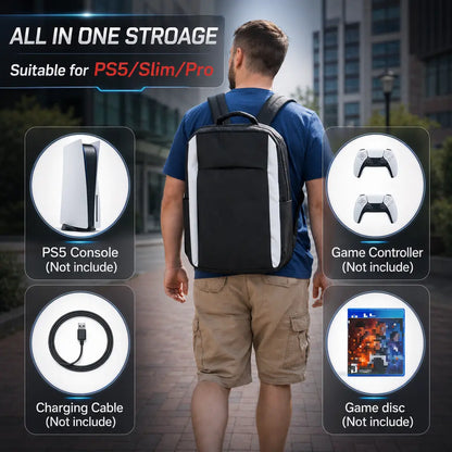Carrying Backpack for Ps5/Slim/Pro - Waterproof Shockproof Protective Bag for PS5 Console & Gaming Accessories Storage