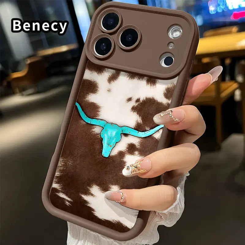 Cowhide Turquoise Skull Soft Shell Phone Case for Iphone 17 Pro Max, 16 Plus, 15, 14, 13, 12, 11, Air E - Durable Shockproof Silicone Cover, Pocket-Friendly, Enhanced Protection for Cellphones