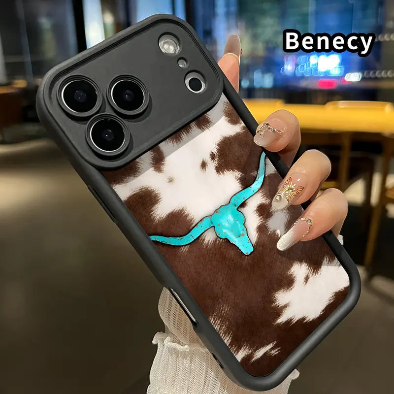 Cowhide Turquoise Skull Soft Shell Phone Case for Iphone 17 Pro Max, 16 Plus, 15, 14, 13, 12, 11, Air E - Durable Shockproof Silicone Cover, Pocket-Friendly, Enhanced Protection for Cellphones