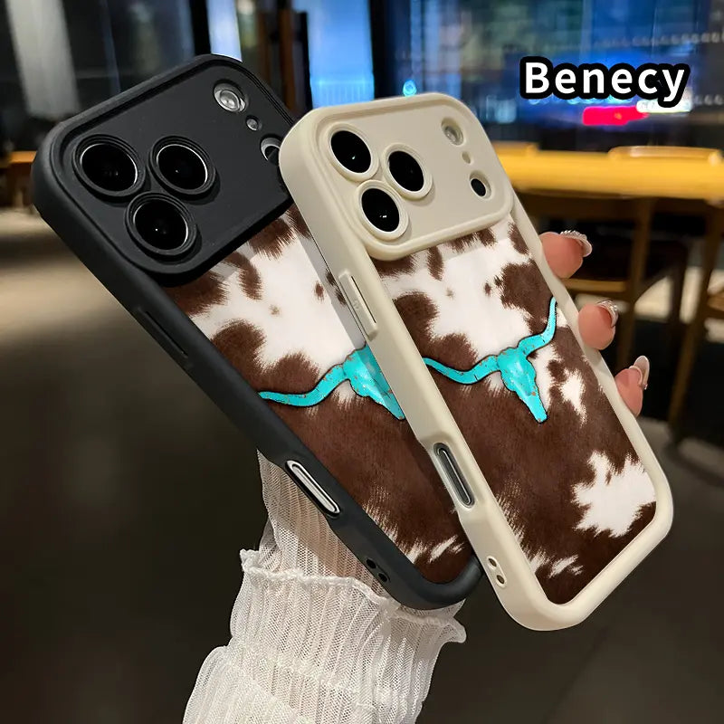 Cowhide Turquoise Skull Soft Shell Phone Case for Iphone 17 Pro Max, 16 Plus, 15, 14, 13, 12, 11, Air E - Durable Shockproof Silicone Cover, Pocket-Friendly, Enhanced Protection for Cellphones