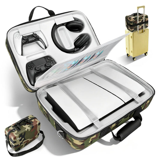 PS5 Travel Case Hard Shell Portable Storage Bag, Waterproof Shockproof Shock Absorbing EVA, Large Capacity Fits PS5 & PS5 Slim Console 2 Controllers Headset Games Cables, Lightweight Carrying Case for Travel, Essential Gear Perfect Gift for Gamers