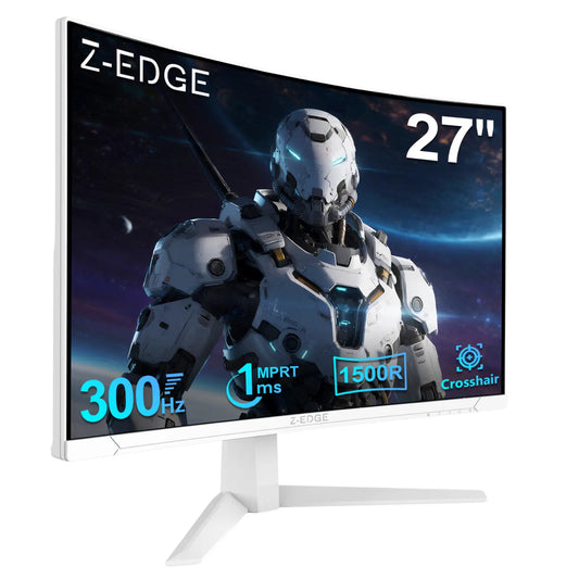 Z-EDGE UG27S White 27-Inch Curved Frameless FHD Gaming Monitor - 300Hz Refresh Rate, 1Ms Response Time, Freesync, Dual HDMI & Display Ports, Desktop PC Monitor, Frameless Monitor Tiktokshopbacktoschool,Back to School,Back to School Haul
