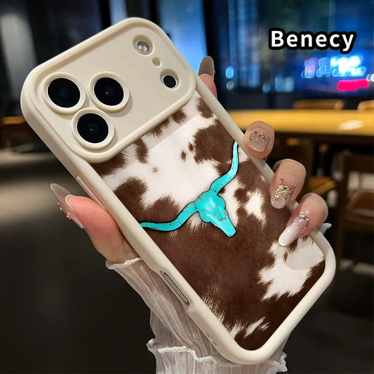 Cowhide Turquoise Skull Soft Shell Phone Case for Iphone 17 Pro Max, 16 Plus, 15, 14, 13, 12, 11, Air E - Durable Shockproof Silicone Cover, Pocket-Friendly, Enhanced Protection for Cellphones