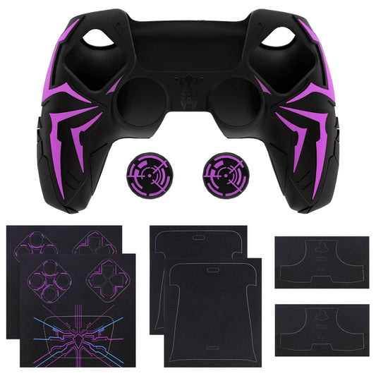 Playvital Design for Ps5 Controller Silicone Case with 2 Thumb Grips and 6 Sticker, Cyber Spider Design, Anti-Slip Shockproof Controller Cover Skin, Fits for Charging Dock - Black & Purple